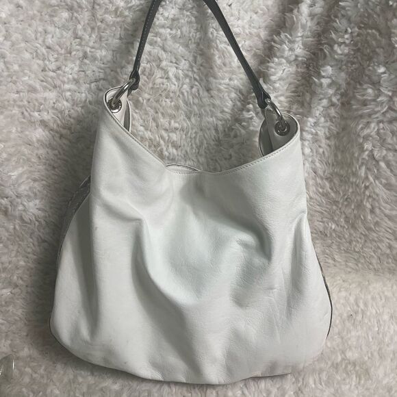 ARCADIA made in Italy White Genuine Leather Satchel Snake skin print accent. - Picture 3 of 16